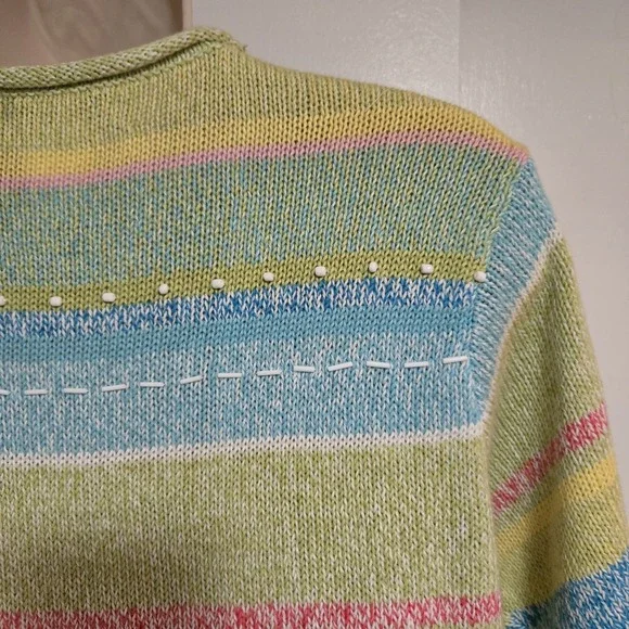 Susan Bristol Size S Short Sleeve Sweater Cardigan Beaded Flamingos 2001 NEW - Picture 4 of 8